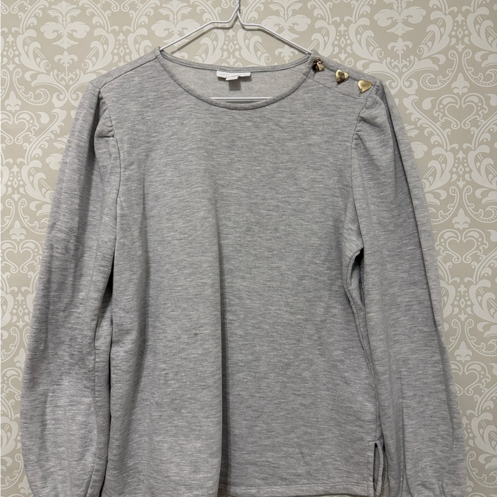 Charter Club Gray Sweatshirt with Gold Heart Button Detail